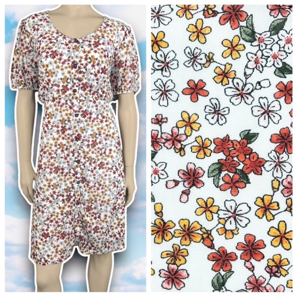 SIREN LILY Floral Print Puff Sleeve Button Front Dress Cottagecore Prairie Plus